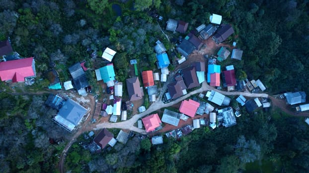 Aerial view of Sib-Lhang Village, a mountain village in northern Thailand.