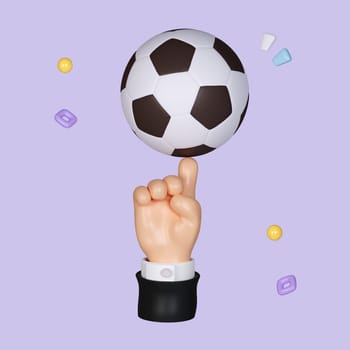Athlete cartoon hands with football isolated over pastel background. icon symbol clipping path. 3d render illustration.