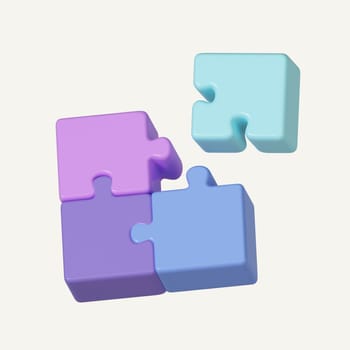 3D jigsaw puzzle pieces on pink background. Problem-solving, business concept. icon isolated on white background. 3d rendering illustration. Clipping path.