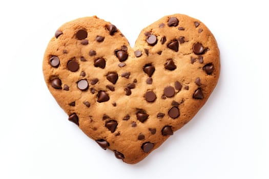 Chocolate chip cookies in the shape of heart, isolated, on white background.