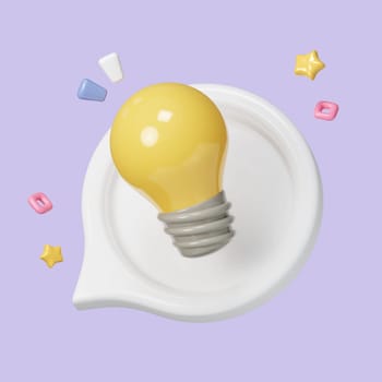 3d cartoon style minimal yellow light bulb icon. Idea, solution, business, strategy concept. icon symbol clipping path. 3d render illustration.