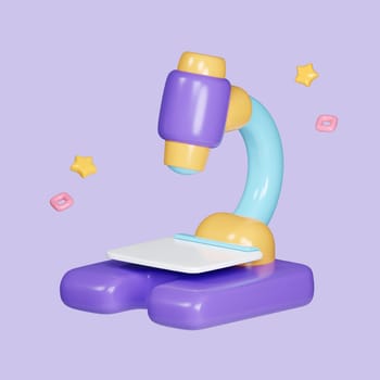Microscope. Chemistry, pharmaceuticals, microbiology, science, exploration symbol cartoon style. icon isolated on pastel background. icon symbol clipping path. 3d render illustration.