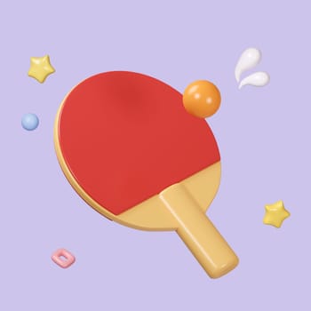 3D cartoon table tennis sport equipment isolated on pastel background. icon symbol clipping path. education. 3d render illustration.