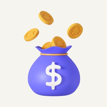 Money bag and coins, Online payment, Business and finance concept. isolated on white background. 3d icon rendering illustration. Clipping path..