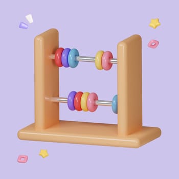 Cute colorful abacus icon cute smooth on pastel background, arithmetic game learn counting number concept. finance education. icon symbol clipping path. 3d render illustration.