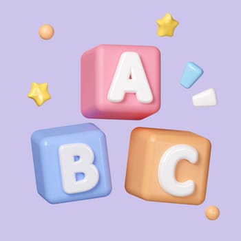 3d ABC blocks connecting jigsaw puzzle. Symbol of business teamwork and baby kid intelligence development concept, 3d rendering illustration. Clipping path of each element included..