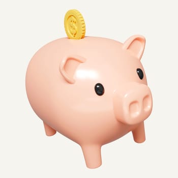 Pig piggy bank with dollar gold coins. Money creative business concept. Safe finance investment. Financial services. icon isolated on white background. 3d rendering illustration..