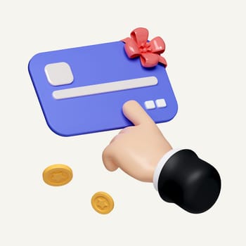 3d Hand with credit cards, card payment, credit card accept, cashless society concept. 3d rendering illustration. Clipping path of each element included..