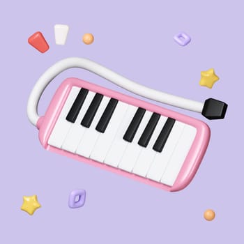 Music Instrument, Cute melodica isolated on background icon symbol clipping path. 3d render illustration.
