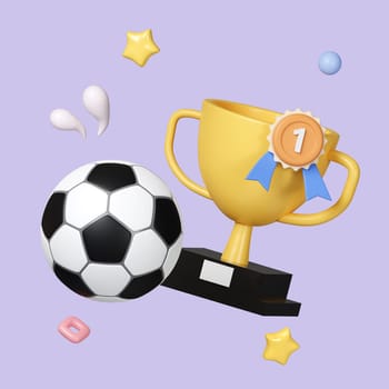 Champion trophy, gold cup. Winner prize, sport award, success concept. Cartoon minimal style. icon symbol clipping path. 3d render illustration.