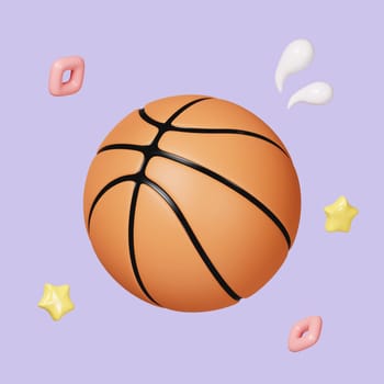 3d illustration simple object cartoon basketball. icon symbol clipping path. 3d render illustration.