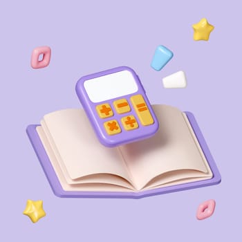 Calculator, math device. Financial analytics, bookkeeping, budget, debit, credit calculations concept. icon symbol clipping path. 3d render illustration.