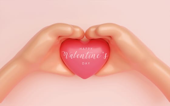 Cartoon hands holding red heart love family health care support concept, on white background. Suitable for Valentine's Day and Mother's Day. 3D rendering illustration.