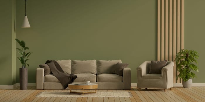 Contemporary interior design living room mock up with couch. 3d render, illustration.