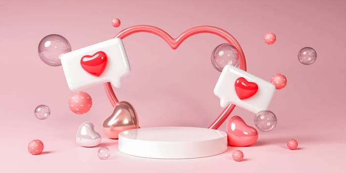 Abstract mock up scene. geometry podium shape for display product, present and advertising. valentine heart love wedding concept. 3D rendering illustration.