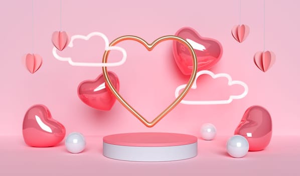 Abstract mock up scene. geometry podium shape for display product, present and advertising. valentine heart love wedding concept. 3D rendering illustration.
