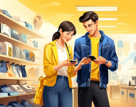 A illustration of people in a book store. High quality photo