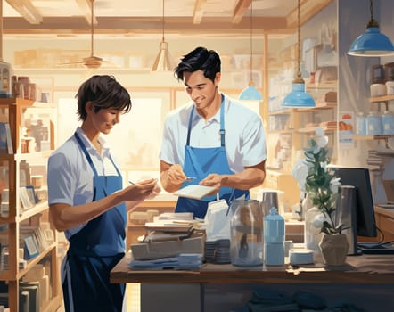 Portrait of young smiling gay couple in the kitchen at home, LGBTQ and diversity concept. High quality photo