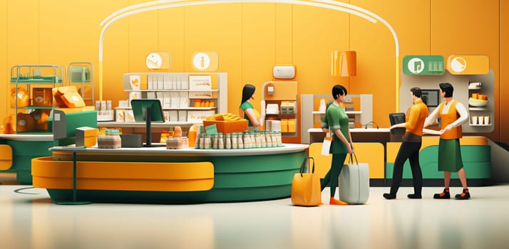 isometric interior shopping mall, grocery, computer, household, equipment store. Flat 3d illustration. High quality photo