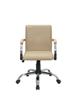 beige office armchair on wheels isolated on white background, front view. furniture in minimal style