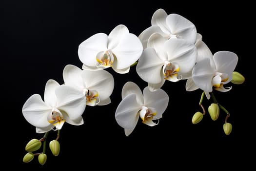 The branch of white orchid on a black background. isolated object