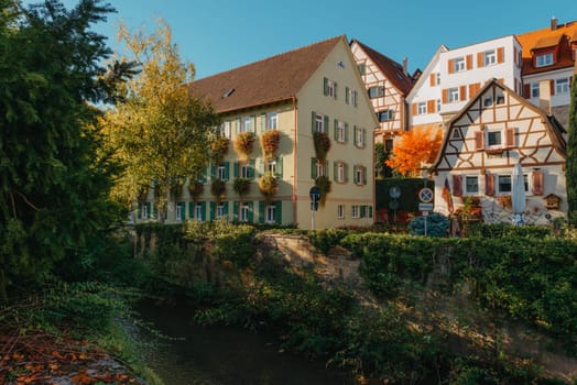 Old national German town house. Old Town is full of colorful and well preserved buildings. Baden-Wurttemberg is a state in southwest Germany bordering France and Switzerland. The Black Forest, known for its evergreen scenery and traditional villages, lies in the mountainous southwest. Stuttgart, the capital, is home to Wilhelma, a royal estate turned zoo and gardens. Porsche and Mercedes-Benz have headquarters and museums there. The 19th-century Hohenzollern Castle sits in the Swabian Alps to the south.