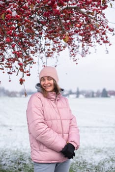 Winter Elegance: Portrait of a Beautiful Girl in a Snowy European Village