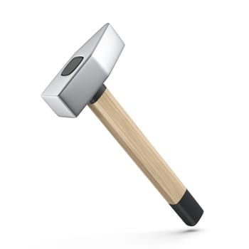 Straight peen hammer with wooden handle on a white background