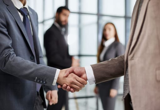 Nice to meet you. Close-up of two young businessmen shaking hands