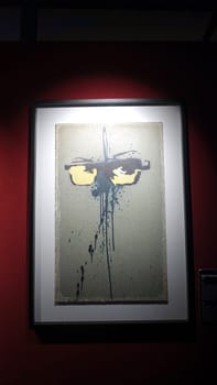 Stockholm, Sweden, December 29 2023. Art exhibition. The mystery of Banksy. A genius mind. Self-portrait.