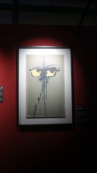 Stockholm, Sweden, December 29 2023. Art exhibition. The mystery of Banksy. A genius mind. Self-portrait.