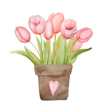 Watercolor Illustration Of Red Tulips In A Pot Is A Vibrant Display Of Artistry