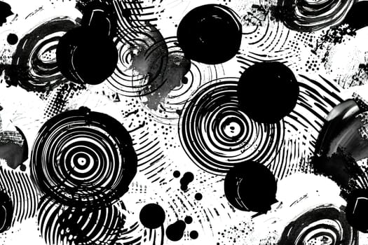 An abstract seamless pattern with black brushstrokes in a swirling motion, creating a dynamic texture suitable for wall art, edgy fashion, and contemporary design projects. Generative AI