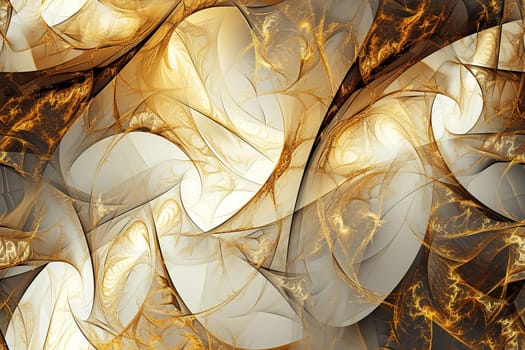 Seamless pattern with a swirling harmony of beige and golden hues, featuring glossy textures and elegant highlights that create a 3D effect, perfect for wallpaper or fabric designs. Generative AI