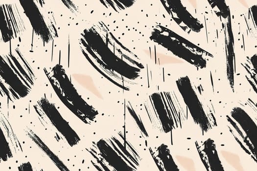 A seamless pattern with minimalist black brushstrokes and splatters on a beige background, creating an artistic and modern look suitable for wallpaper, textiles, and chic packaging. Generative AI