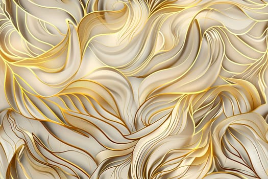 Seamless pattern with a floral-inspired design in beige and gold, creating a luxurious and modern backdrop perfect for sophisticated wallpaper, elegant stationery, or upscale packaging. Generative AI