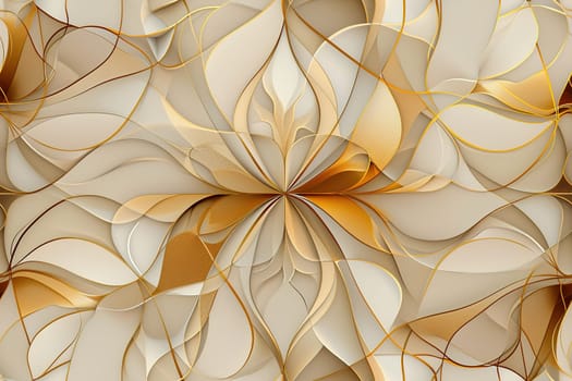 Seamless pattern with a floral-inspired design in beige and gold, creating a luxurious and modern backdrop perfect for sophisticated wallpaper, elegant stationery, or upscale packaging. Generative AI