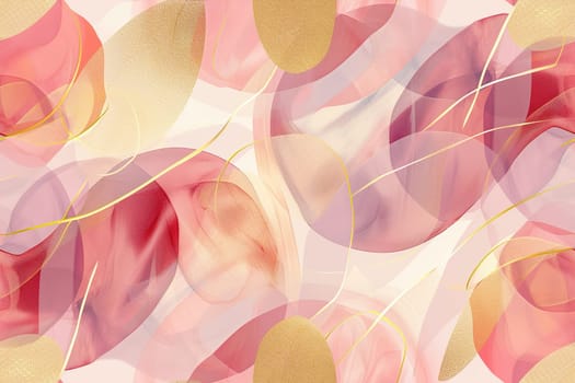 A seamless pattern with soft pink and golden shapes, overlaid with elegant curves, creating a delicate and luxurious design ideal for stylish textiles, elegant packaging. Generative AI