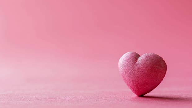 Red heart on pink background. One heart-shaped object is located to the side, there is space for text. High quality photo