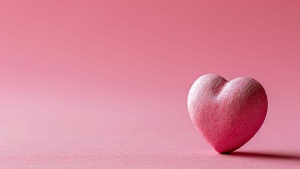 Red heart on pink background. One heart-shaped object is located to the side, there is space for text. High quality photo