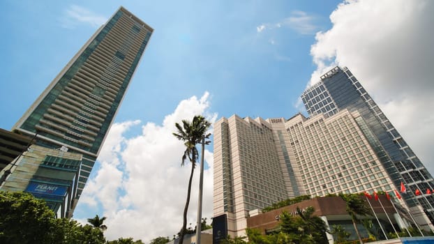 The streets and skyscrapers of the metropolis and capital of Indonesia.