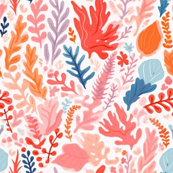 seamless colorful fun pattern of coral and leaves, ai