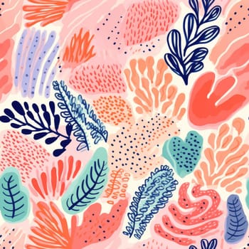 seamless colorful fun pattern of coral and leaves, ai