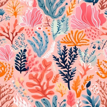 seamless colorful fun pattern of coral and leaves, ai