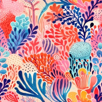 seamless colorful fun pattern of coral and leaves, ai