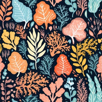 seamless colorful fun pattern of coral and leaves, ai