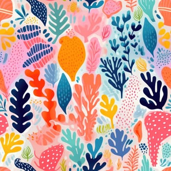 seamless colorful fun pattern of coral and leaves, ai