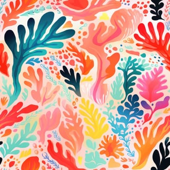 seamless colorful fun pattern of coral and leaves, ai
