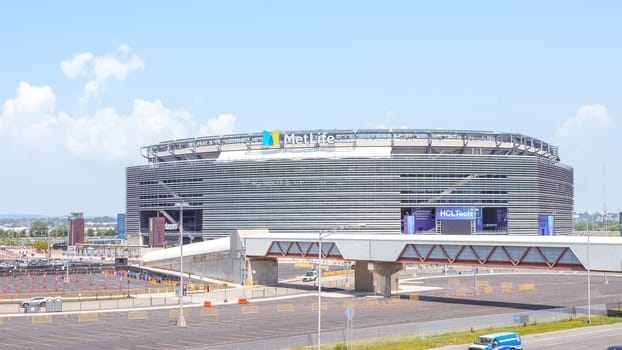 Aerial view of MetLife Stadium and parking lot at Meadowlands Sports Complex. East Rutherfo NJ - July 15, 2023.