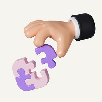 3d human hands with jigsaw puzzle pieces. Symbol of teamwork, cooperation, partnership, Problem-solving, business concept. icon isolated on white background. 3d rendering illustration. Clipping path.